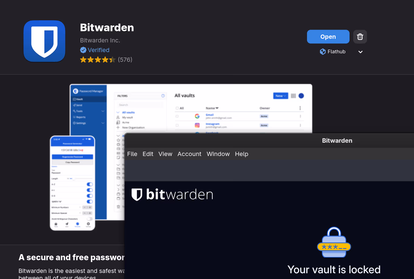 Bitwarden desktop app in Flathub