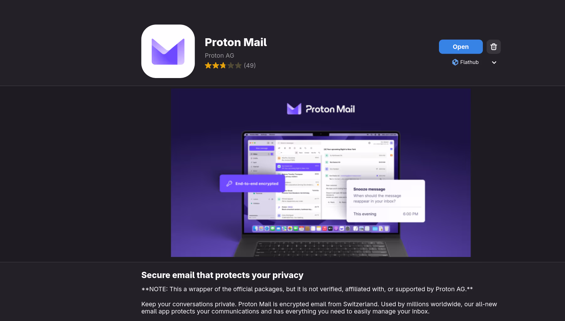 Proton Mail app in Flathub
