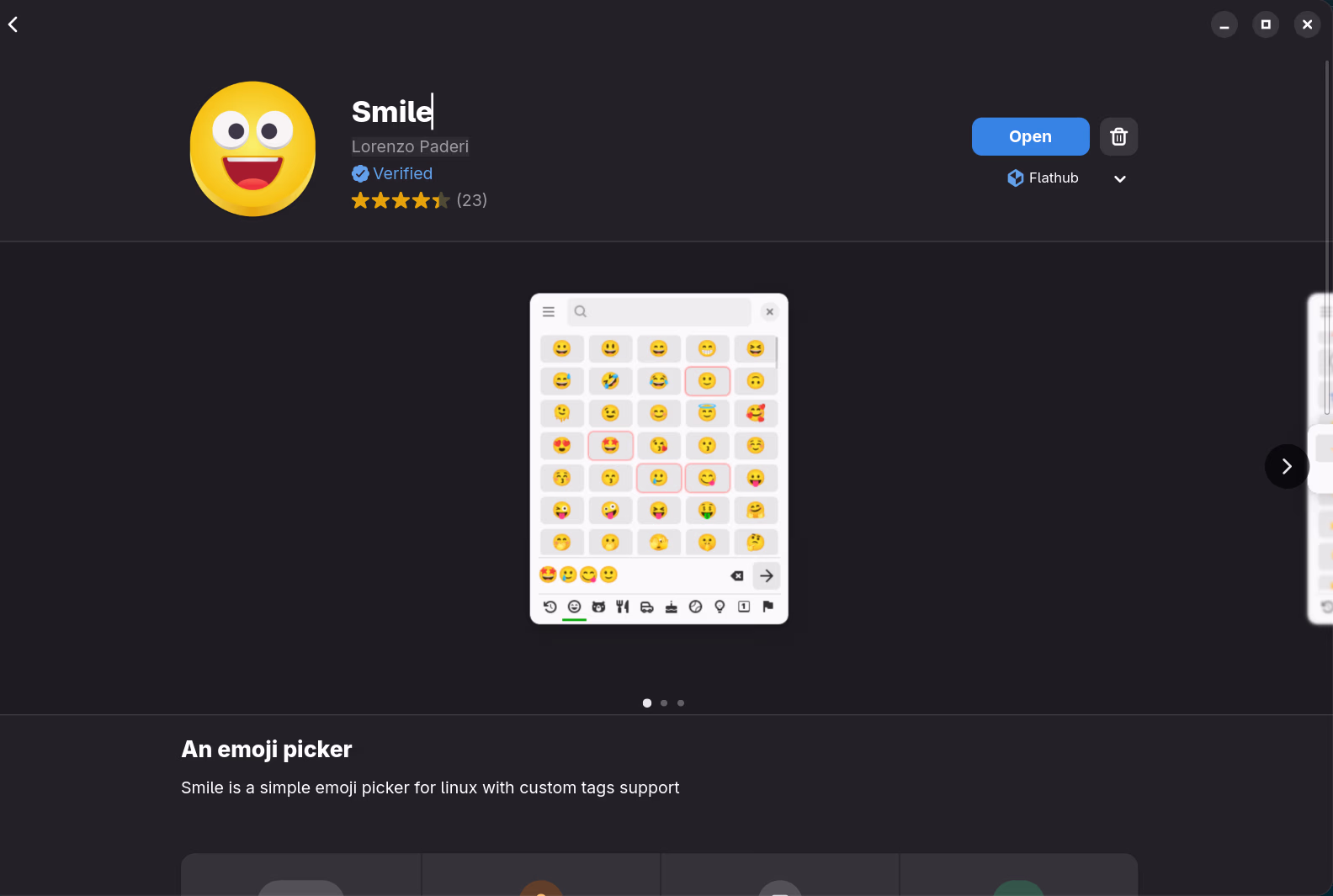 Smile emoji picker in Flathub