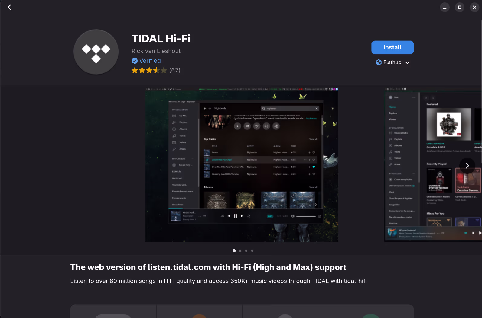 Tidal Hi-Fi in the Flathub store