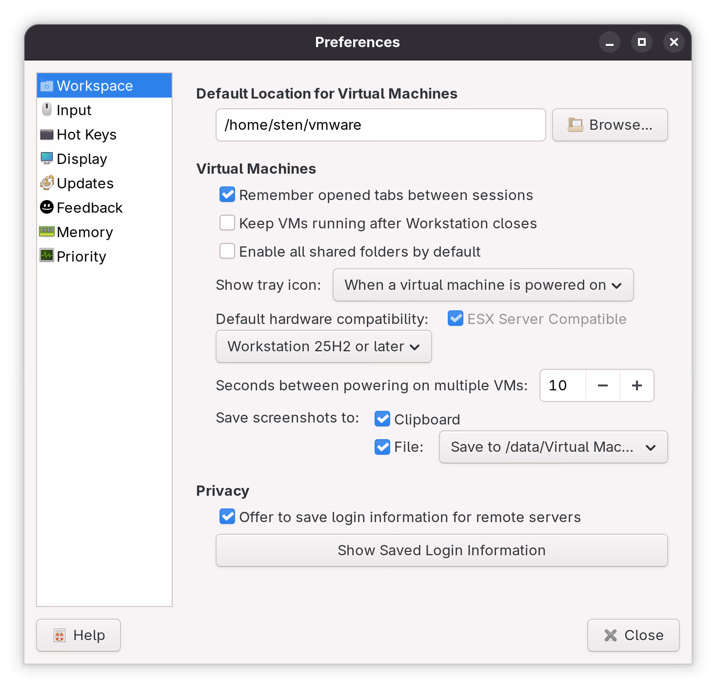 VMware Preferences - Workspace